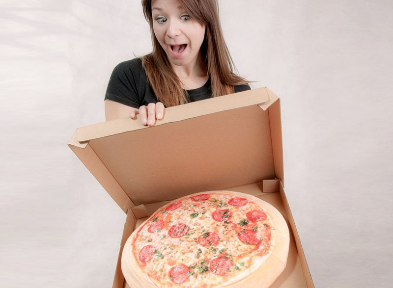 Girl With Pizza Cushion